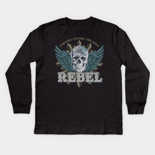 REBEL Skull Emblem - Fortune Favors The Bold Kids Long Sleeve T-Shirt